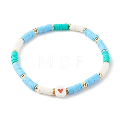 Polymer Clay Heishi Beads Stretch Bracelets Sets for Valentine's Day BJEW-JB06298-01-1