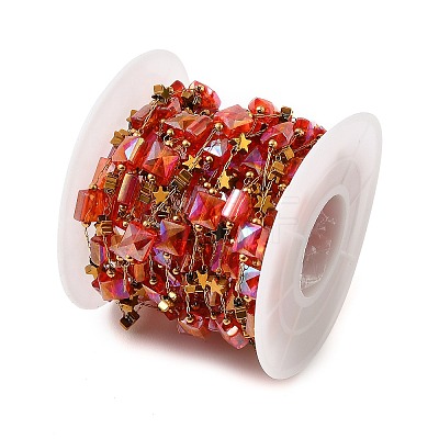 Handmade 304 Stainless Steel Glass Beaded Link Chains GL-CBA98C2-04G-1