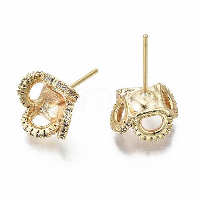Brass Micro Pave Clear Cubic Zirconia Stud Earring Findings KK-S360-005-NF-1