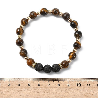 Adjustable Natural Tiger Eye and Natural Lava Rock Stretch Bracelets BJEW-JB14150-02-1