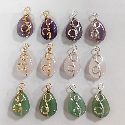 12Pcs 6 Styles Natural Mixed Stone Pendants FIND-FH0006-25-1