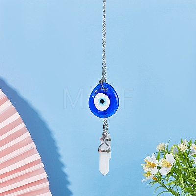 Teardrop with Evil Eye Glass Pendant Decorations HJEW-AB00018-1