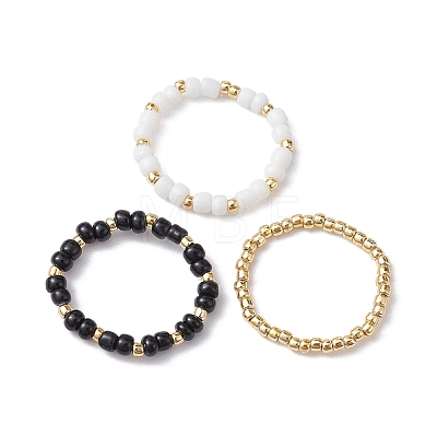 3Pcs 3 Style Glass Seed Beaded Ring RJEW-JR00591-1