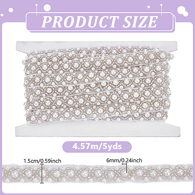 5Yards Polyester & Resin Beaded Trim Ribbon OCOR-NB0002-83-1