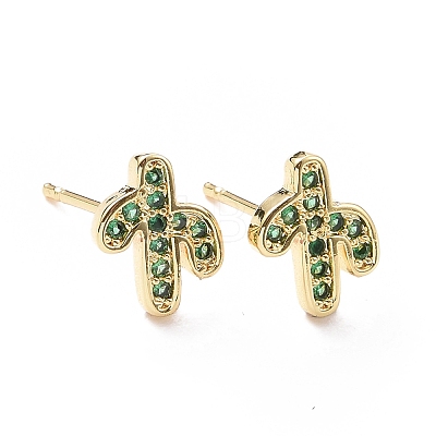 Brass Micro Pave Cubic Zirconia Stud Earrings LS-EJEW-L224-14G-1