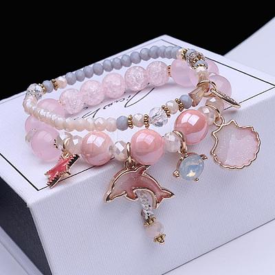 2Pcs 2 Styles Plastic & Glass Beaded Stretch Bracelets FS-WGE3E77-01-1
