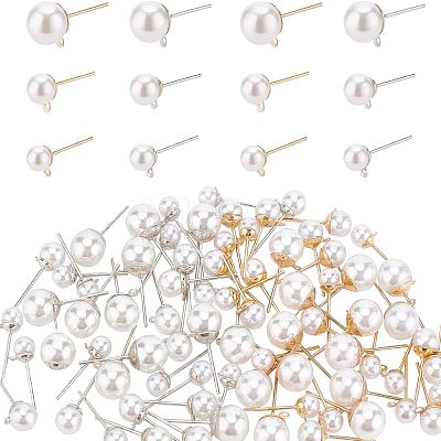 84Pcs 6 Styles Acrylic Imitation Pearl Beads Ball Stud Earring Findings STAS-FH0001-55-1