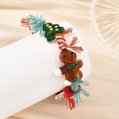 Christmas Handmade Lampwork Braided Bead Bracelets BJEW-TA00765-02-1