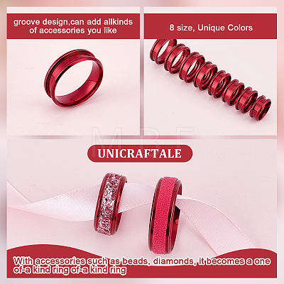 Unicraftale 16Pcs 8 Size 201 Stainless Steel Grooved Finger Ring Settings STAS-UN0051-60A-1