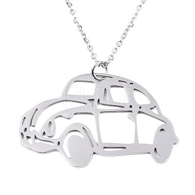 201 Stainless Steel Car Pendant Necklace with Cable Chains for Men Women NJEW-T009-JN105-1-45-A-1