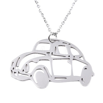 Non-Tarnish 201 Stainless Steel Car Pendant Necklace with Cable Chains for Men Women NJEW-T009-JN105-1-45-A-1