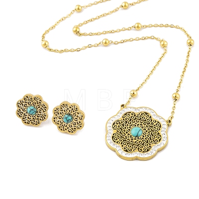 Synthetic Turquoise Stud Earrings & Pendant Necklaces Sets SJEW-M100-02C-G-1