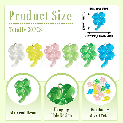 30Pcs Transparent & Opaque Resin Clover Pendants CRES-TA0001-95-1