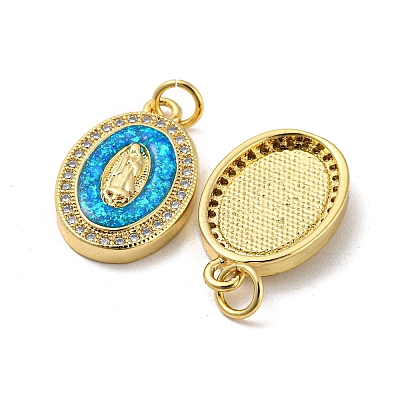 Brass Micro Pave Cubic Zirconia with Synthetic Opal Pendants KK-D096-03A-01-1