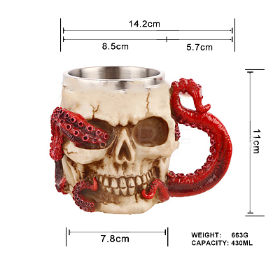 Halloween 304 Stainless Steel 3D Skull Mug SKUL-PW0001-027A-1