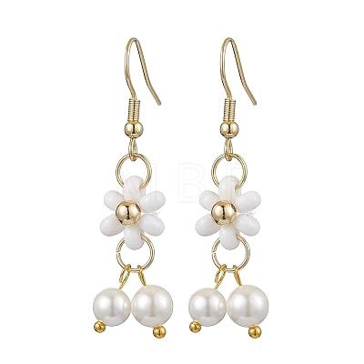 Natural Shell Pearl Beads & Glass Seed Dangle Earrings EJEW-MZ00310-03-1