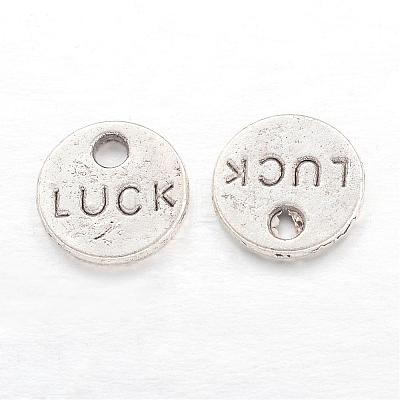 Flat Round Carved Word Luck Tibetan Style Alloy Message Charms TIBEP-A123975-AS-LF-1