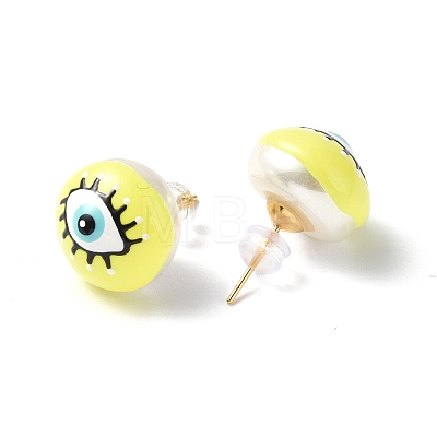 Natural Shell Eye Stud Earrings with Enamel EJEW-G334-03-1