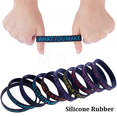 20Pcs 20 Style Motivational Quotes Silicone Cord Bracelets Wristbands BJEW-WH0020-51B-1