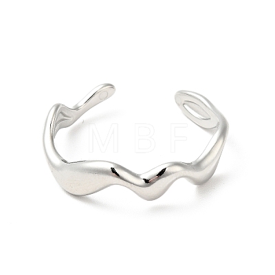 304 Stainless Steel Wave Open Cuff Ring for Women RJEW-C040-02P-1