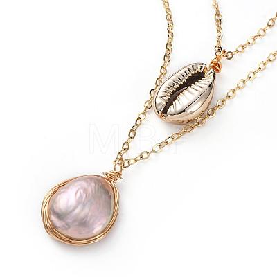 2 Layered Natural Baroque Pearl Keshi Pearl Necklaces NJEW-JN02650-1