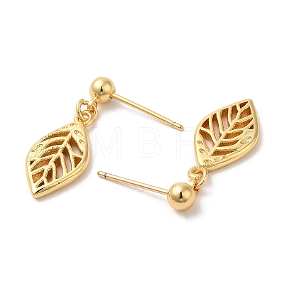 Rack Plating Brass Hollow Leaf Dangle Stud Earrings EJEW-D061-45G-1