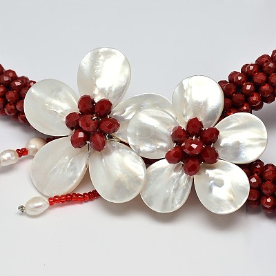 Flower Glass Beaded Lariat Necklaces NJEW-P102-37A-1