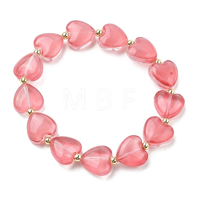 Glass Heart & Synthetic Hematite Beaded Stretch Bracelet BJEW-JB09553-1