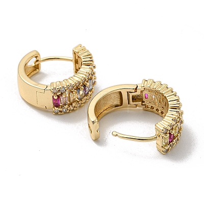 Brass with Colorful Cubic Zirconia Hoop Earrings EJEW-B035-39KCG-1