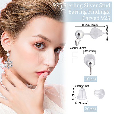10Pcs 925 Sterling Silver Stud Earring Findings STER-BBC0001-51-1