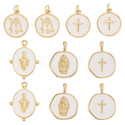 10Pcs 5 Styles Golden Plated Brass Enamel Pendants KK-TA0008-60-1