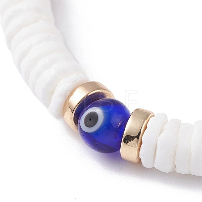 Handmade Evil Eye Lampwork Round Bead Stretch Bracelet BJEW-JB07230-1