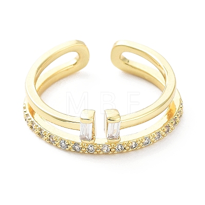 Rack Plating Brass Micro Pave Clear Cubic Zirconia Cuff Rings RJEW-C043-01G-1