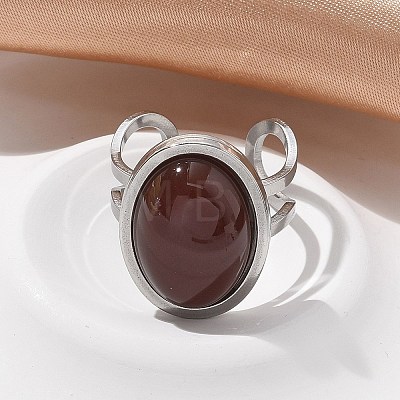 Oval Natural Carnelian Finger Rings RJEW-M062-02P-04-1