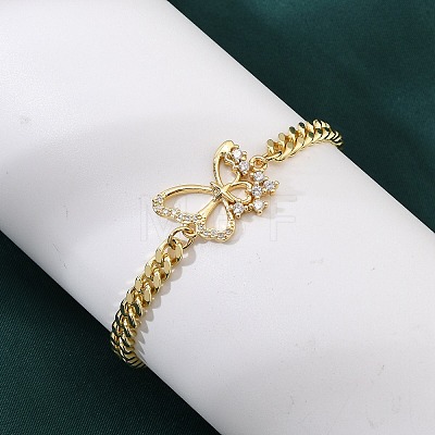 Brass Micro Pave Clear Cubic Zirconia Link Bracelets BJEW-Z082-03G-01-1