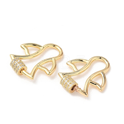 Brass Micro Pave Clear Cubic Zirconia Screw Carabiner Lock Charms KK-Z118-06G-07-1
