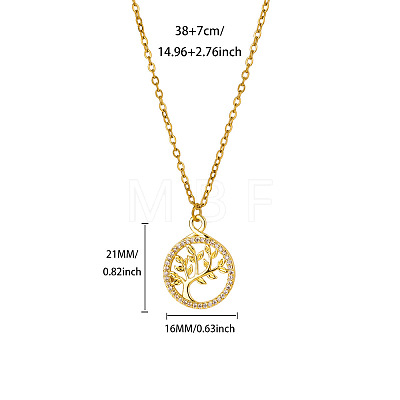 Brass Micro Pave Clear Cubic Zirconia Tree of Life Pendant Necklaces for Women WGFA3A6-01-1