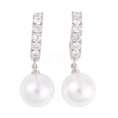 Rack Plating Brass Clear Cubic Zirconia ABS Pearl Earrings EJEW-S219-15P-08-1