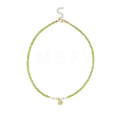 6Pcs 6 Colors Saint Patrick's Day Brass Clover Pendant Glass Seed Beaded Necklaces for Women NJEW-JN05642-1