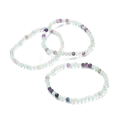 Natural Fluorite Beaded Stretch Bracelets BJEW-D446-A-38-1
