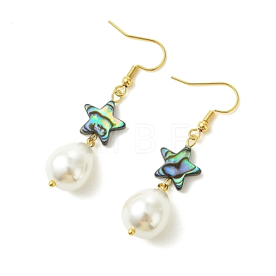 Natural Abalone Shell and Shell Pearl Dangle Earrings EJEW-JE07432-02-1