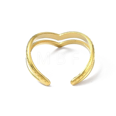 Ion Plating(IP) 304 Stainless Steel Heart Open Cuff Ring RJEW-L109-052G-1