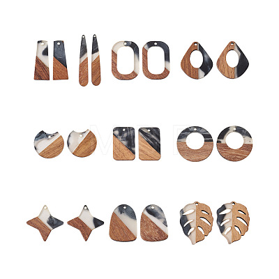 Kissitty 20Pcs 10 Styles Transparent Resin & Walnut Wood Pendants RESI-YW0001-25-1