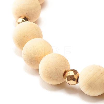 Natural Wood Round Beads Stretch Bracelet BJEW-JB07278-1