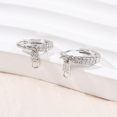 Zipper 925 Sterling Silver Micro Pave Clear Cubic Zirconia Hoop Earrings EJEW-K317-01P-1