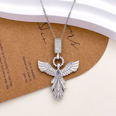 Brass Pave Cubic Zirconia Phenix Pendant Necklaces for Women WGFFBCE-04-1