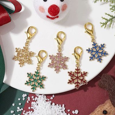 Christmas Sonwflake Alloy Enamel Pendant Decorations HJEW-JM01511-1