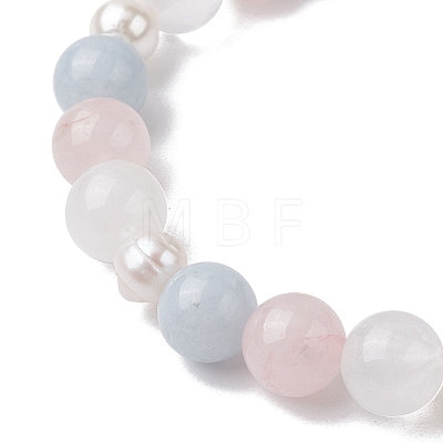 Natural Mixed Gemstone & Pearl Round Beaded Stretch Bracelets for Women BJEW-JB11041-1