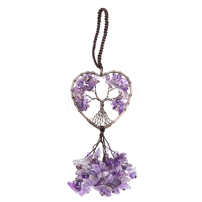 Wire Wrapped Chips Natural Amethyst Big Pendant Decorations HJEW-H057-01A-1