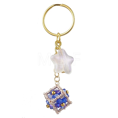 Glass Seed Bead Cube with Acrylic Star Keychain KEYC-MZ00027-02-1